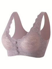 Lace Wireless Bra Scallop Trim Front Buckle Bra