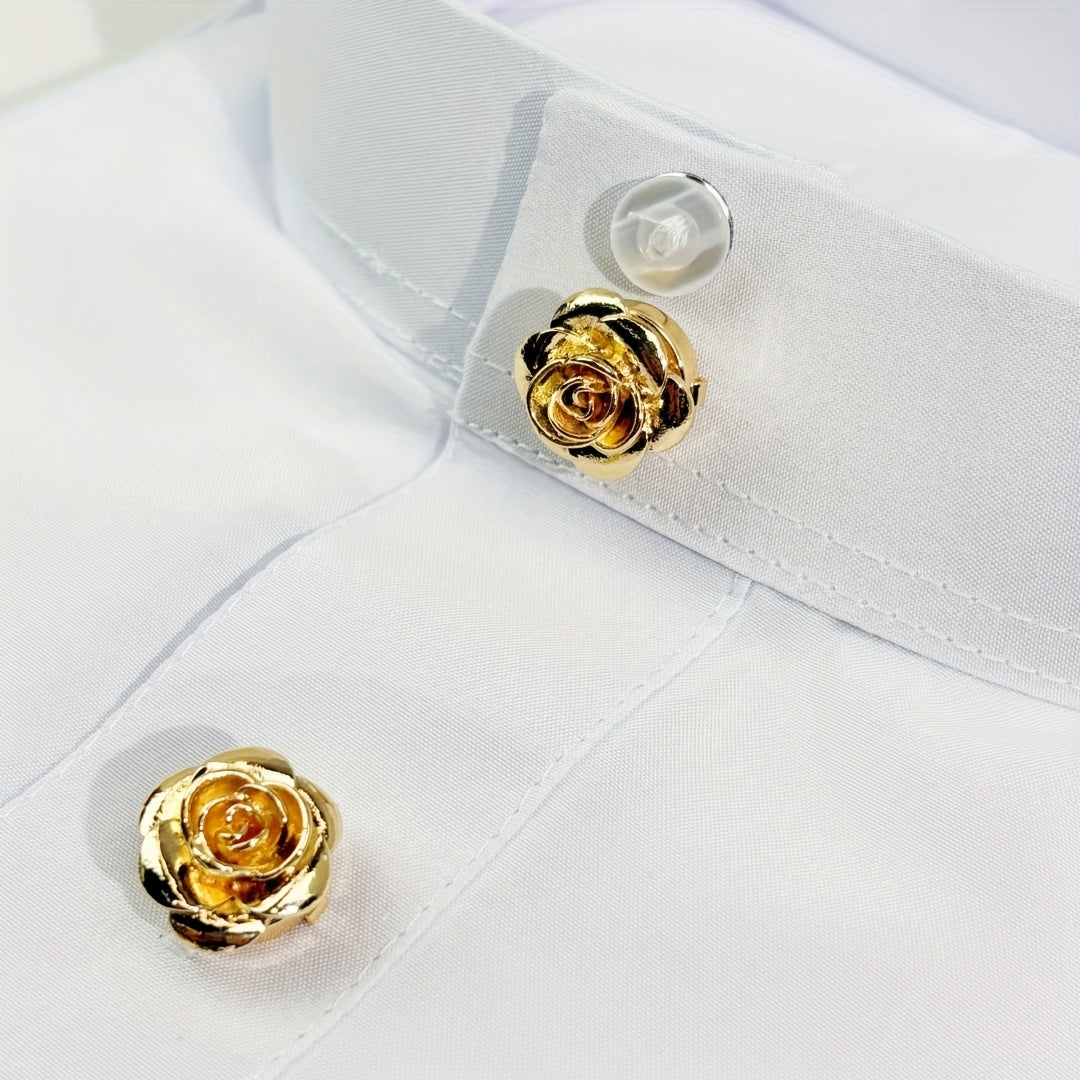Deluxe Floral Buttons 2pcs Case Stitchless Simulated Flower Sewn Shirt Decor