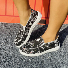Women's Funny Halloween Print Shoes Casual Skull Pattern Slip On Canvas Shoes