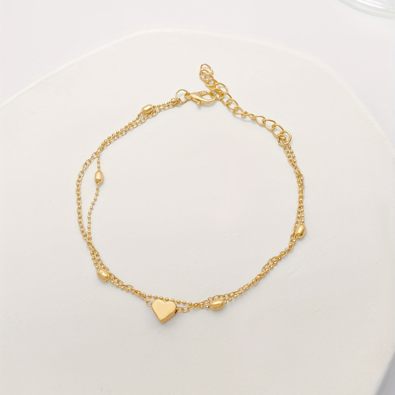 Mini Love Heart Thin Chain Anklet Double Layers Ankle Bracelet