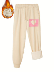 Women's Heart Print Fleece Sporty Pants Plus Size