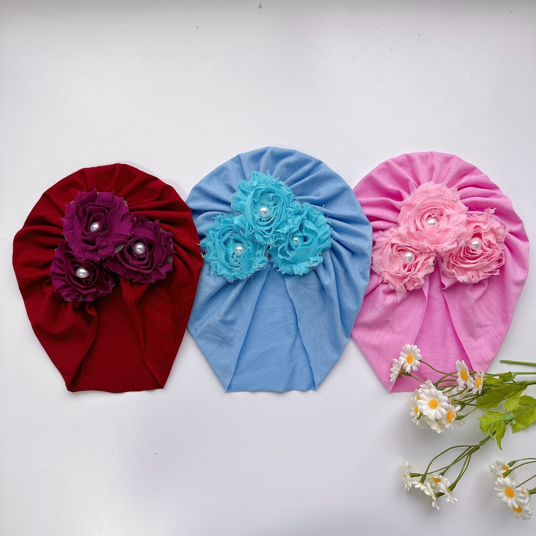 Baby Girls Flowers Decor Cap Soft Head Wrap