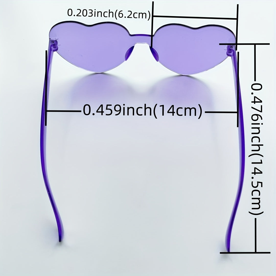Heart One Piece Sunglasses Rimless Decorative Glasses for Party Beach Club