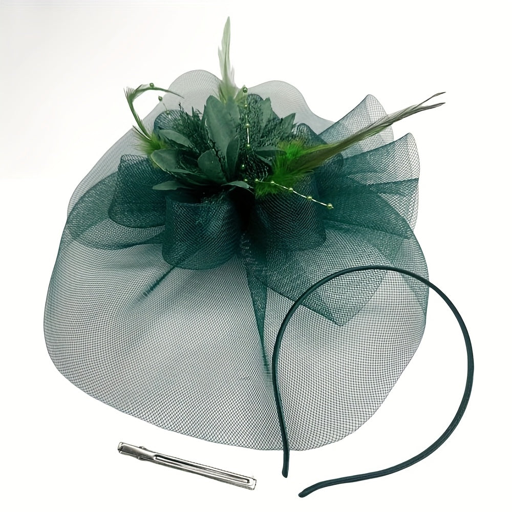 Dark Green Fascinator Hat for Women - Tea Parties Kentucky Derby Weddings