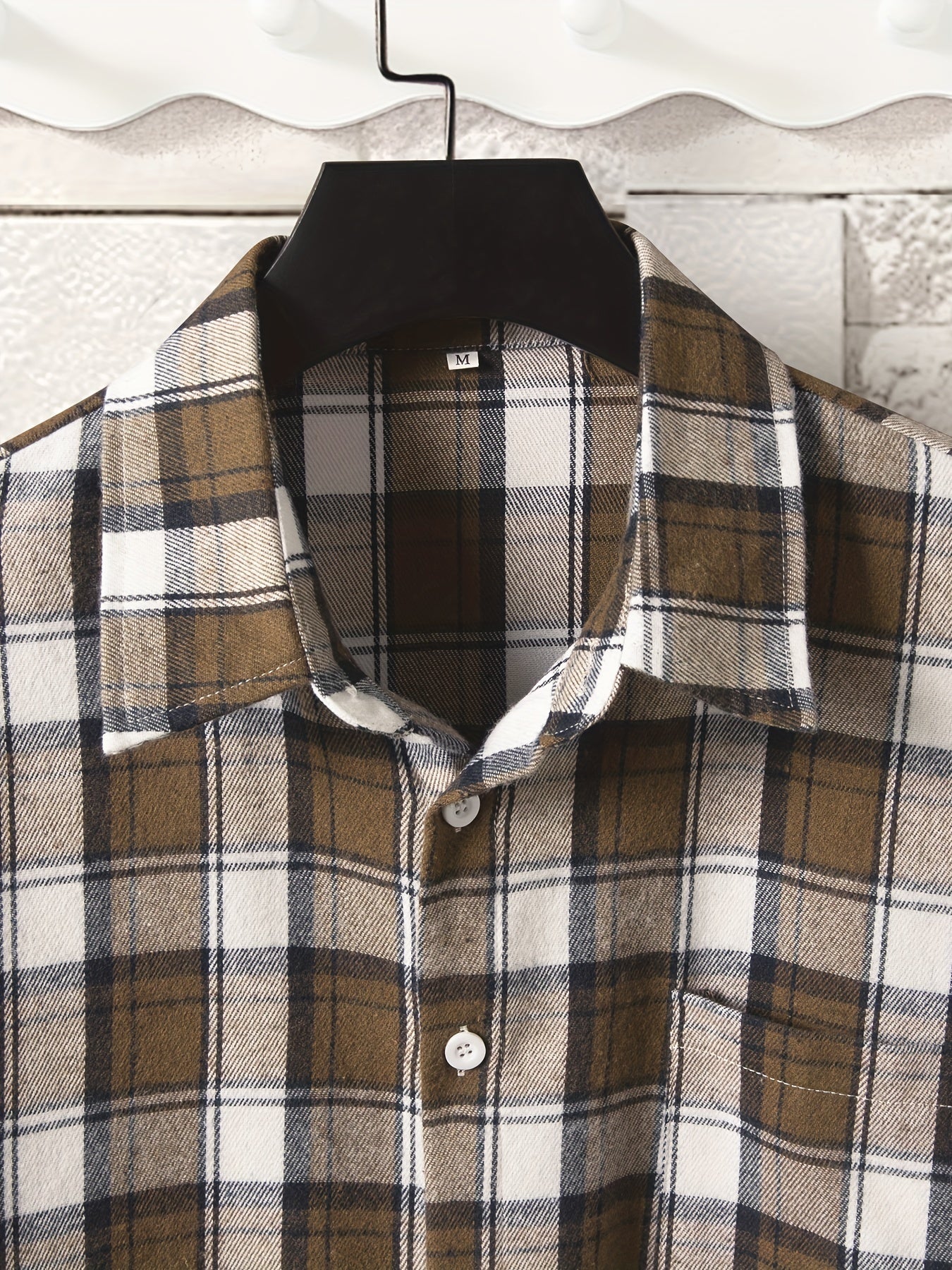 Men's Plaid Print Long Sleeve Button Up Shirt Lapel Casual Shirt Tops