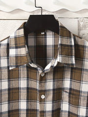 Men's Plaid Print Long Sleeve Button Up Shirt Lapel Casual Shirt Tops