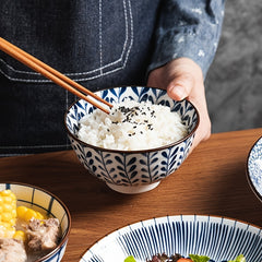 4pcs Underglaze Ceramic Rice Bowls Set 11.43 cm Small Soup Bowl