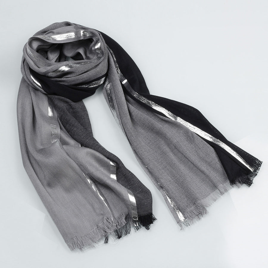 Rayon Casual Scarf Solid Golden & Silver Stripe Tassel Headwrap