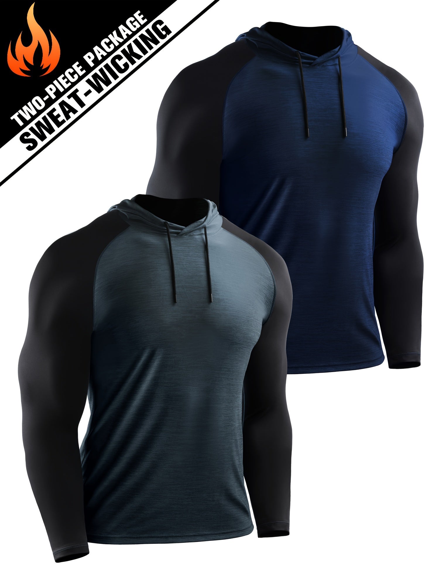 2 Pcs Men's Sports Compression Hoodies - Quick Drying & Stretch Fit