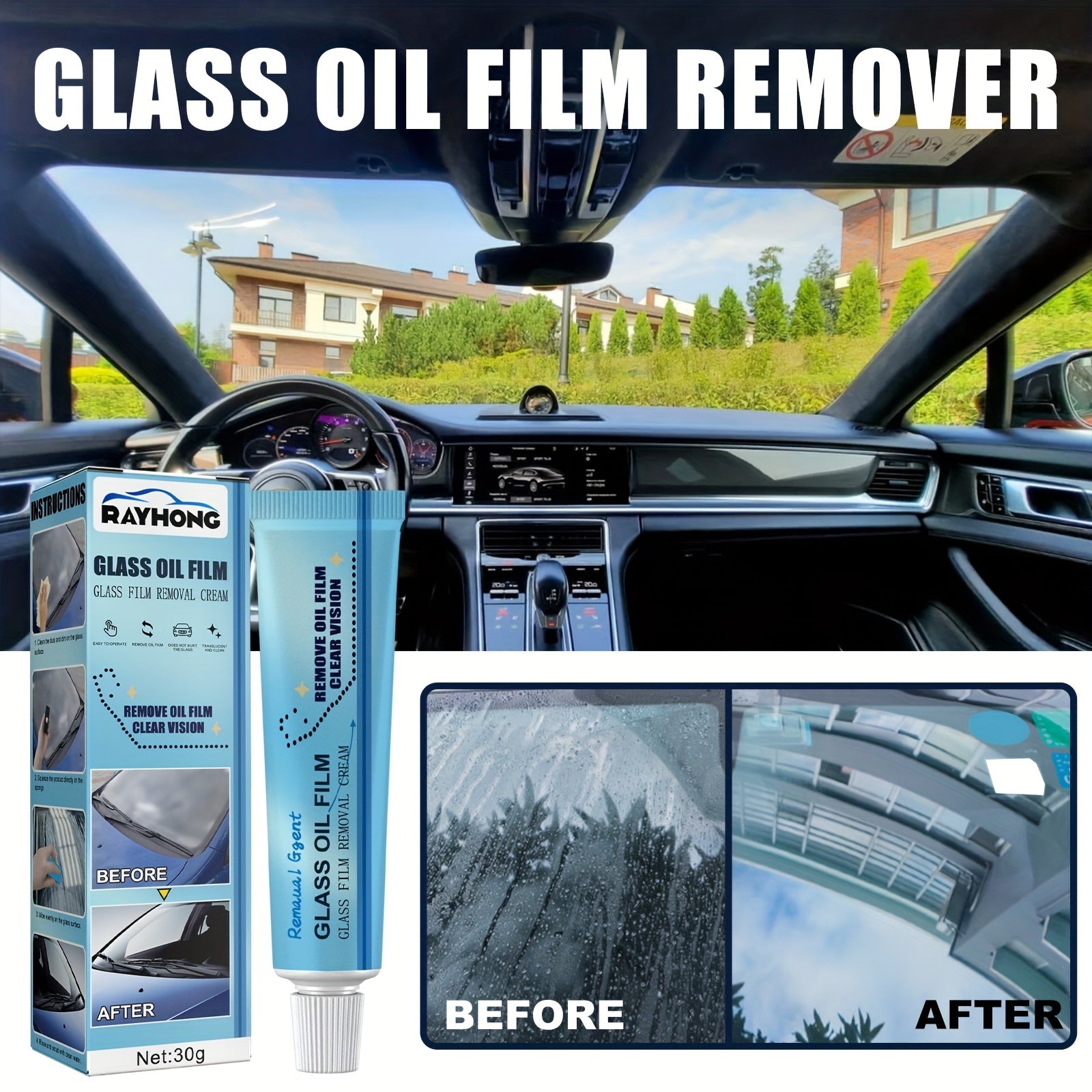 Quickly Remove Film from RV Windshield with Rainproof Glass Cleaner