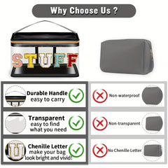 Chenille Letter Clear Makeup Bag Glitter Cosmetic Handbag