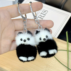 Mink Fur Panda Car Keychain Plush Doll