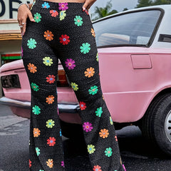 Floral High Rise Flared Leg Trousers Plus Size