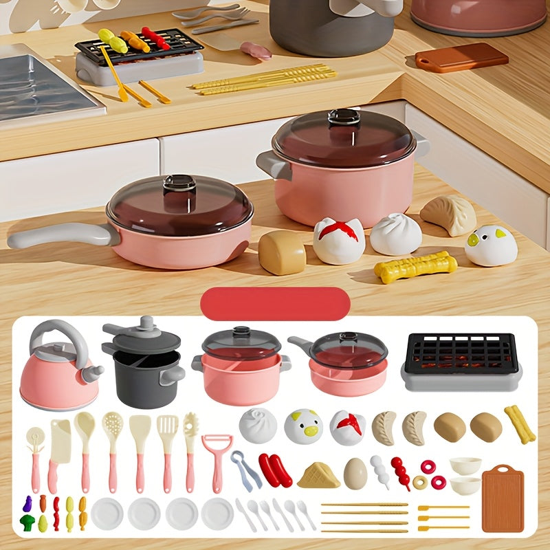 61pcs Kitchen Toy Accessories BBQ Camping Cooking Toy Set Utensil Cookware Toys