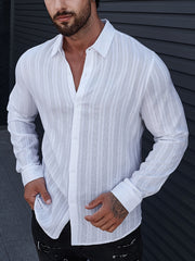 Men's Solid Turn Down Collar Long Sleeve Shirt - Autumn Wear