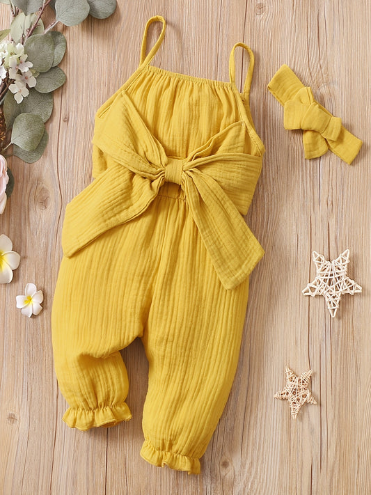 2pcs Baby Girls Sleeveless Romper & Headband Set