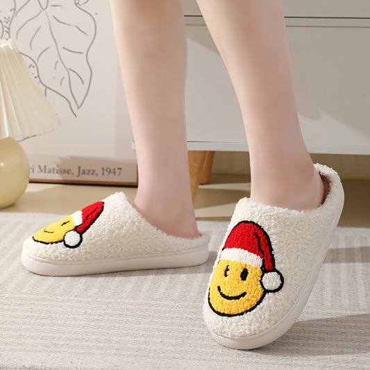 Christmas Cartoon Plush Slippers Smile Face Warm Shoes