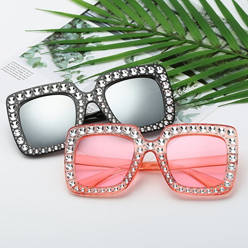 Square Rhinestone Sunglasses for Women UV Protection Shades