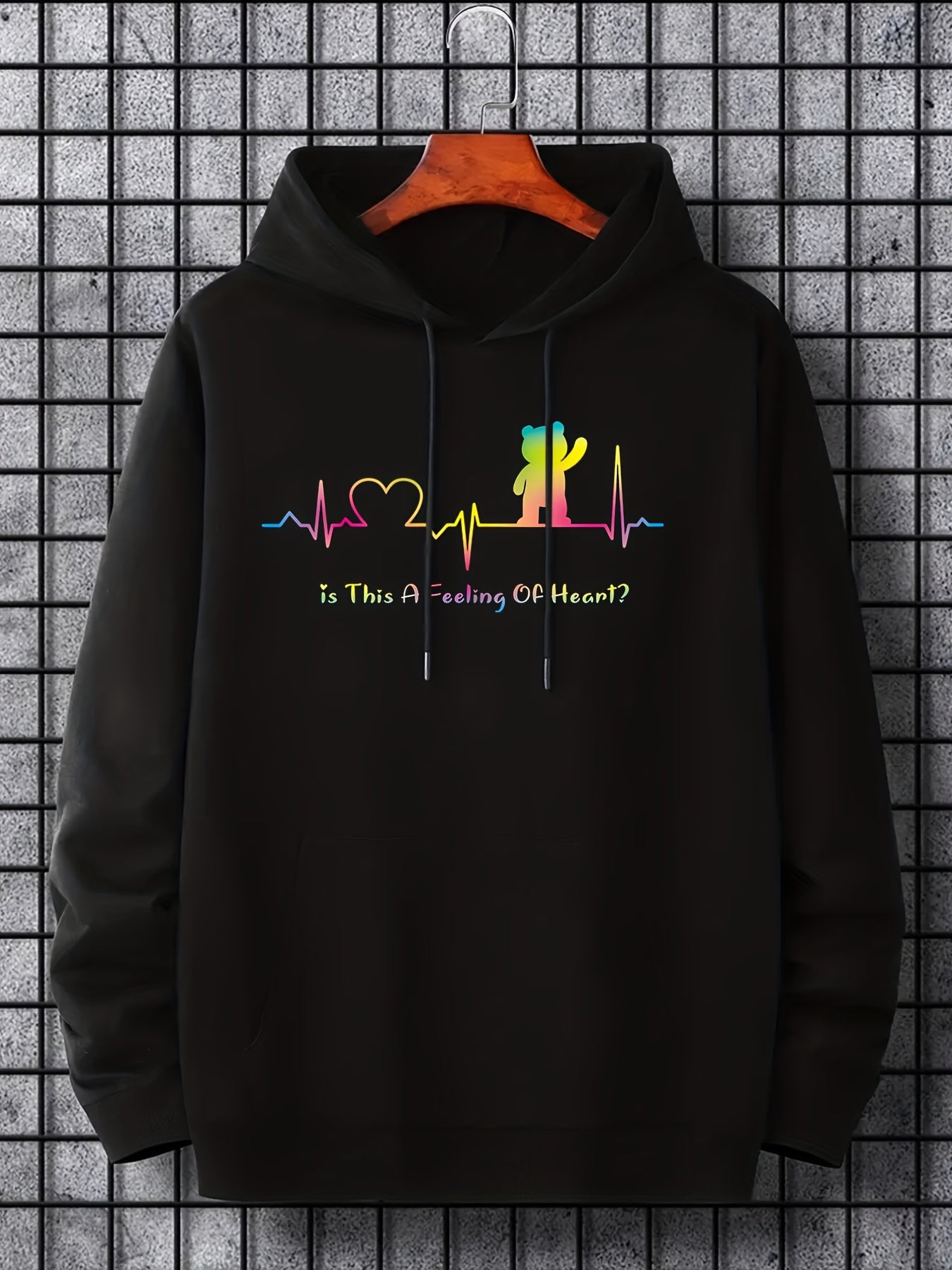 'Feeling Of Heart' Print Hoodie Hoodies For Men Men's Casual Pullover Hooded Swe