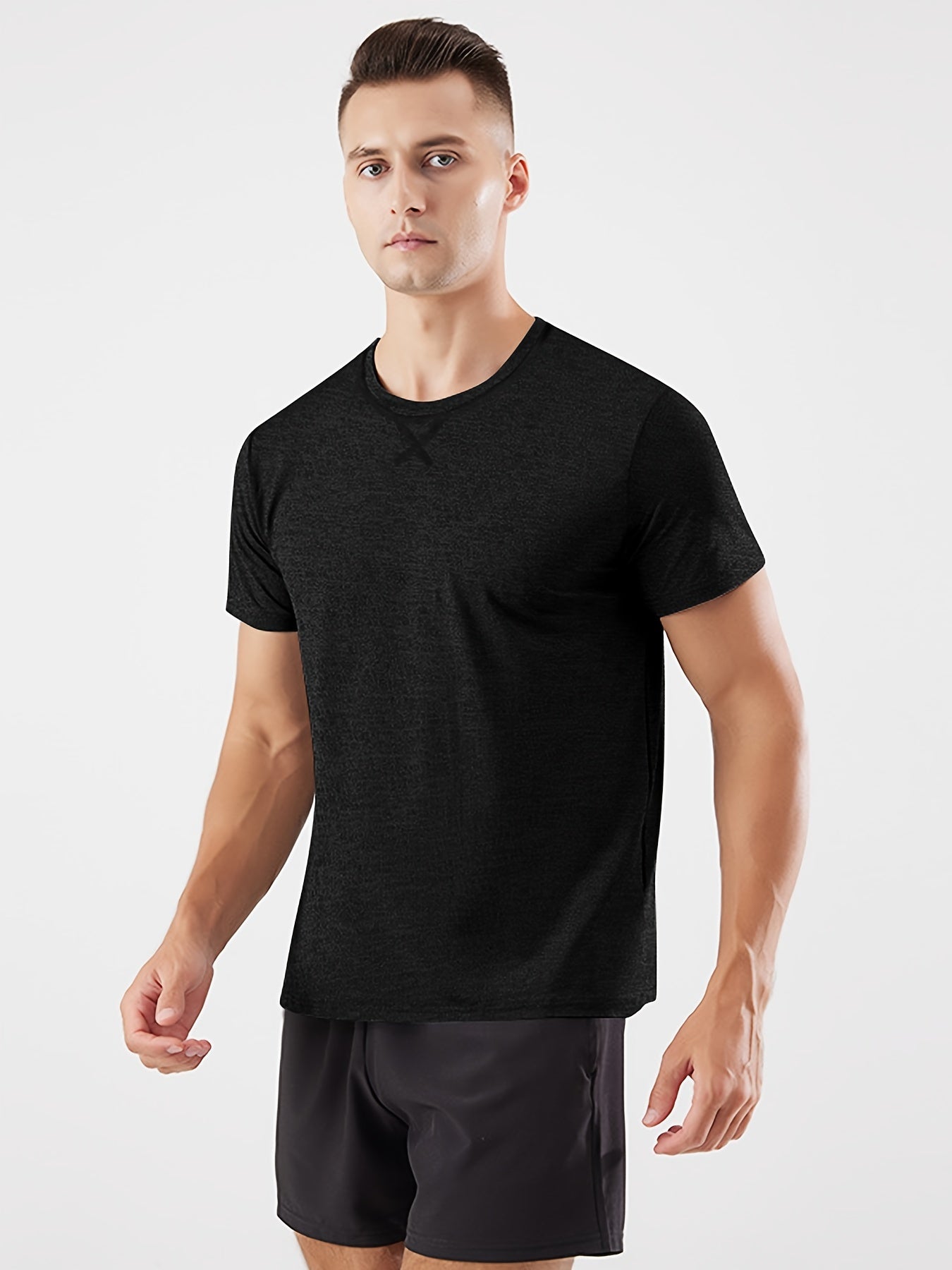 Men's Solid Knit T-shirt Soft Mid Stretch Crew Neck Tee Top