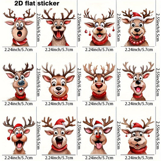 12pcs Christmas Deer Cartoon Vinyl Stickers for Cup Laptop Helmet DIY
