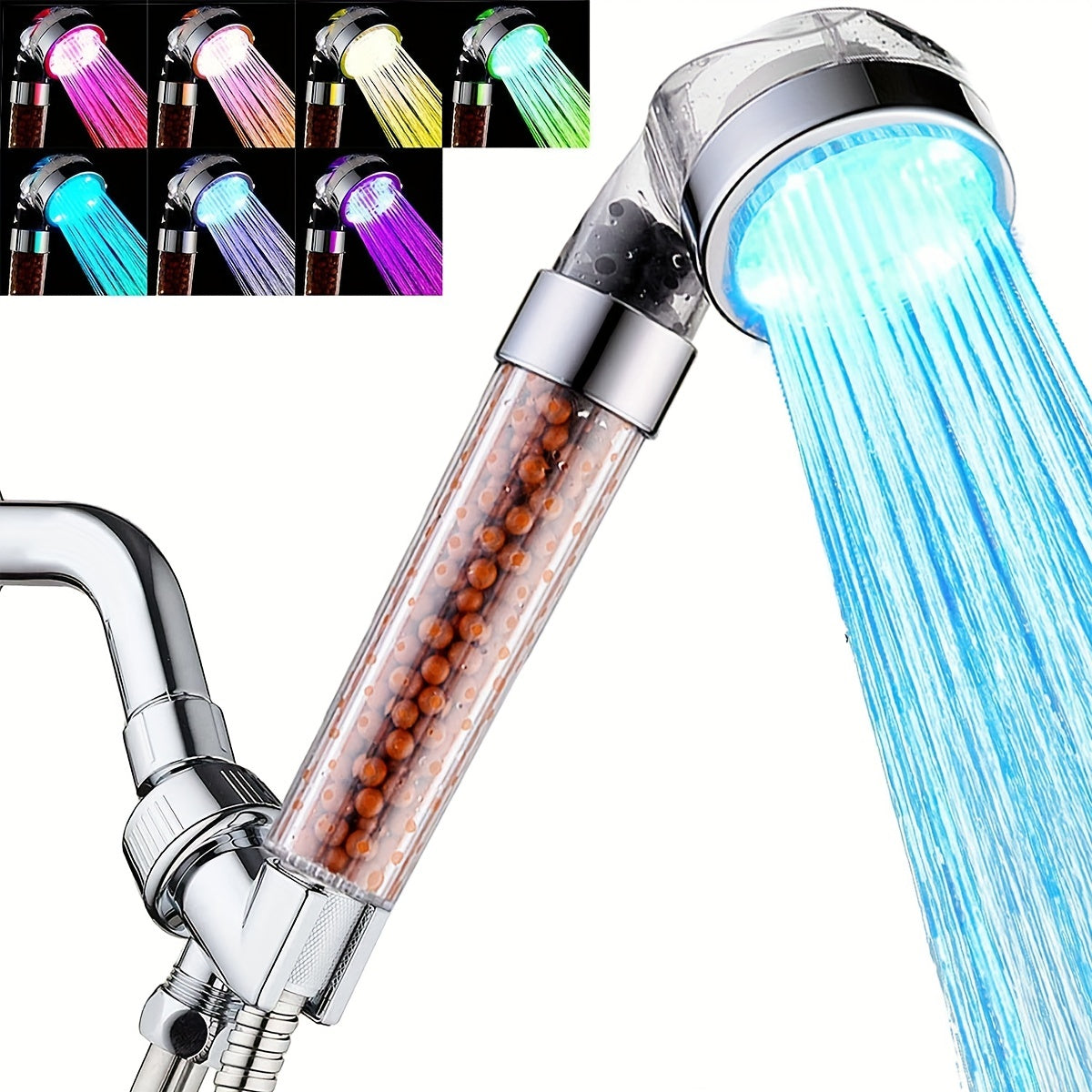 LED 7 Colors Shower Head Automatic Changing Light Water Saving High Pressure