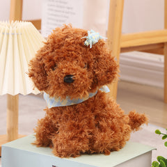 Plush Teddy Bear w/ Colorful Scarf & Candy Dog in Brown