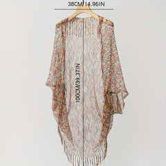 Fishnet Tassel Shawl Mesh Bikini Cover Up Beach Cape