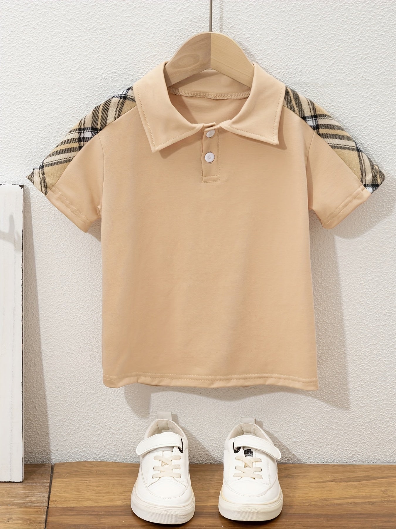 Boys Geometric Polo Shirts Short Sleeve Stretch Tops For Summer