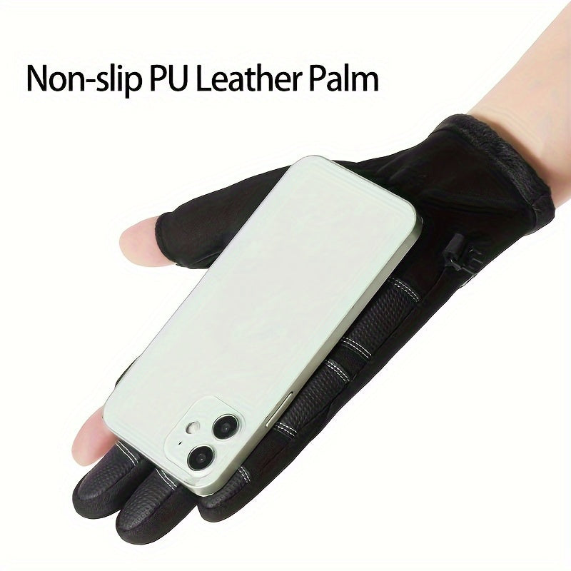 Winter Fleece Two Finger Flip Gloves Waterproof Touch Screen Gloves