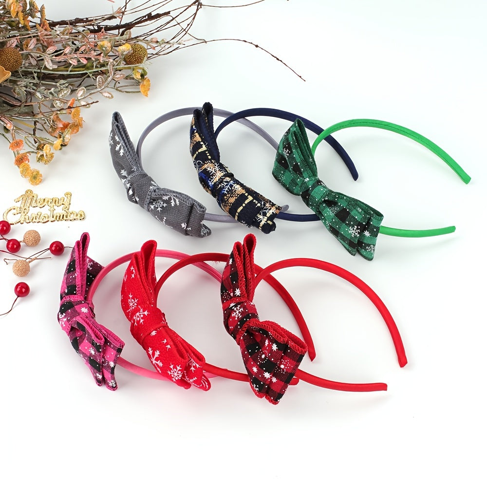 Christmas Bow Hair Band Double Checked Snowflake Ribbon Hair Band 6 Colors