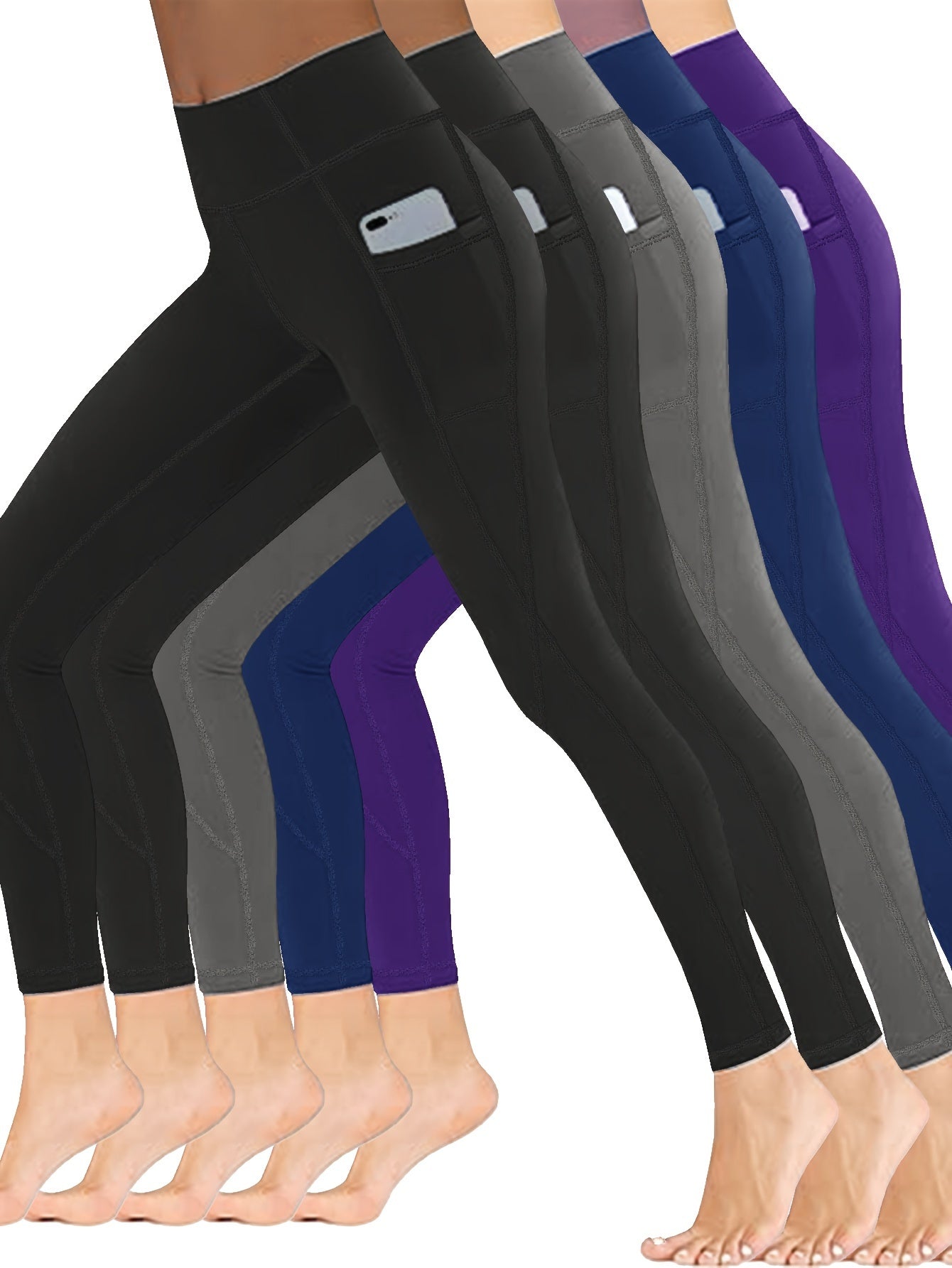 5 Pack Plus Size High Waisted Yoga Leggings Set with Phone Pockets