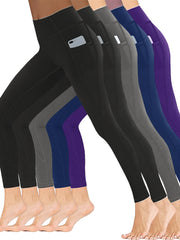 5 Pack Plus Size High Waisted Yoga Leggings Set with Phone Pockets