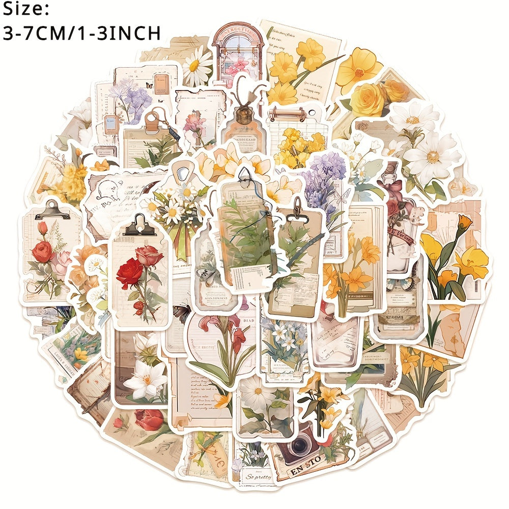 50pcs Flower Time Series Phone Case Stickers Waterproof DIY Decoration