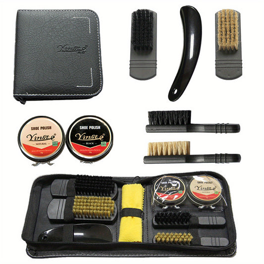 7PC Leather Shoe Polishing Kit with Brush and Wax