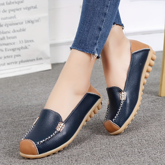 Women's Solid Flat Loafers Soft Sole Slip On Anti skid Walking Shoes
