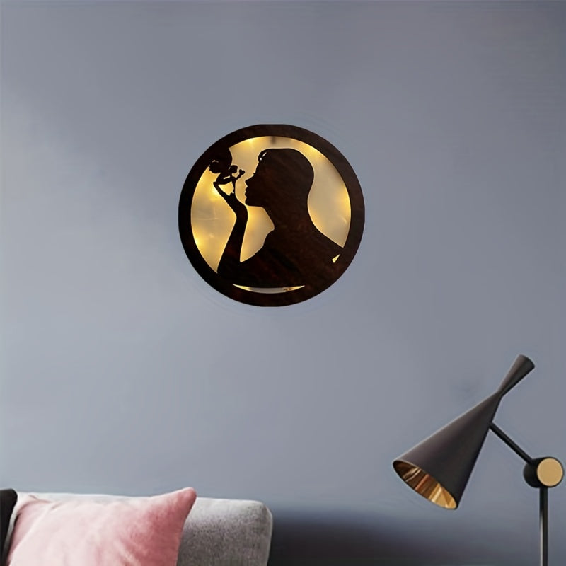 Children's Room Wall Clock LED Lamp Retro Wooden Sign Hanging Light