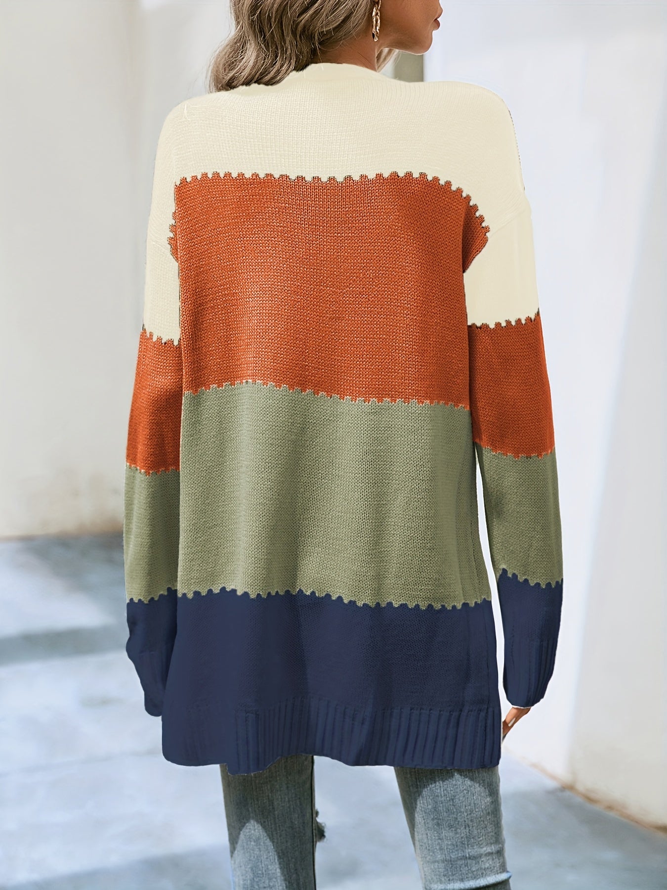 Striped Block Cardigans V Neck Loose