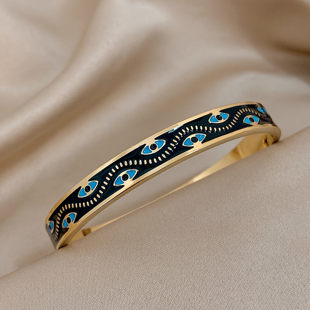 Stainless Steel Enamel Bracelet Lucky Eyes Pattern Bangle