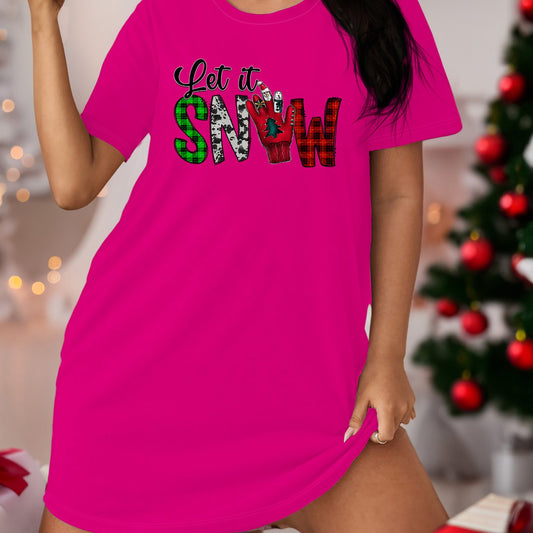  Christmas Loungewear Dress Women's Plaid Slogan Print