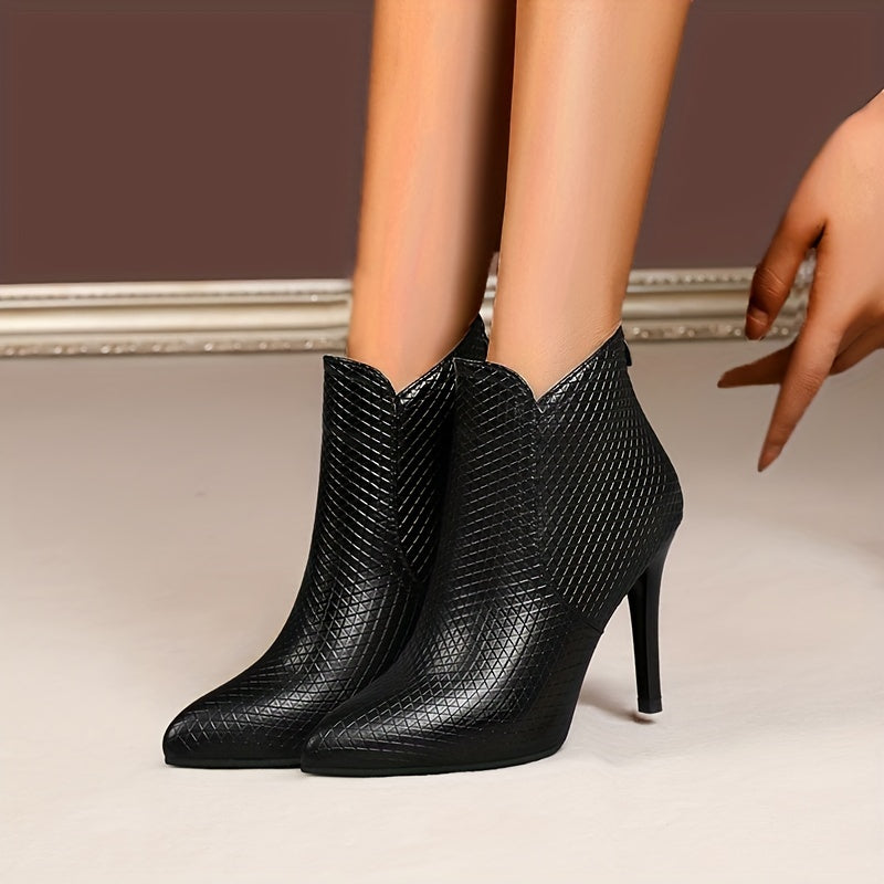 Women's Stiletto Heeled Ankle Boots Pointed Toe Zipper High Heels