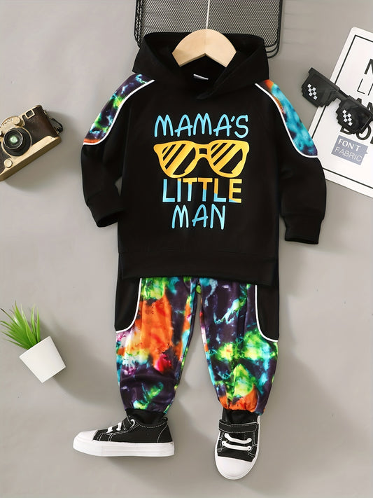 Boys Stitching Outfit Graphic Pullover Top & Pants Toddler Baby 2pcs Set