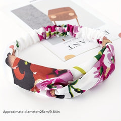 Retro Printed Wide Headband Cross Knotted Elastic Leopard Prints Hair