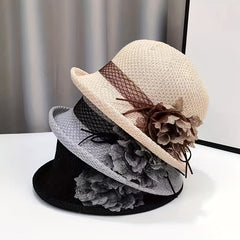 Women's Bucket Hat with Flower Decor Sunshade Fedora
