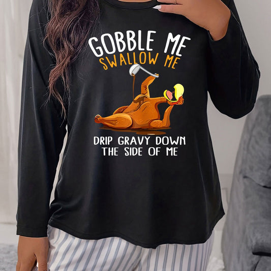 Women's Plus Turkey Print Long Sleeve Top