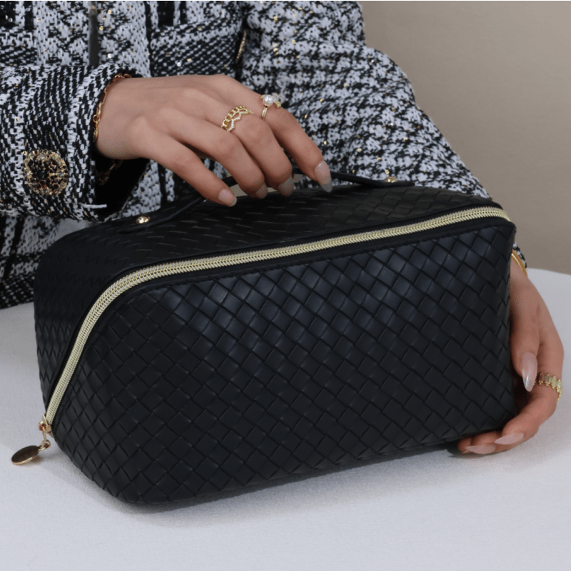 Braided Cosmetic Bag Zipper Makeup Pouch Lightweight Solid
