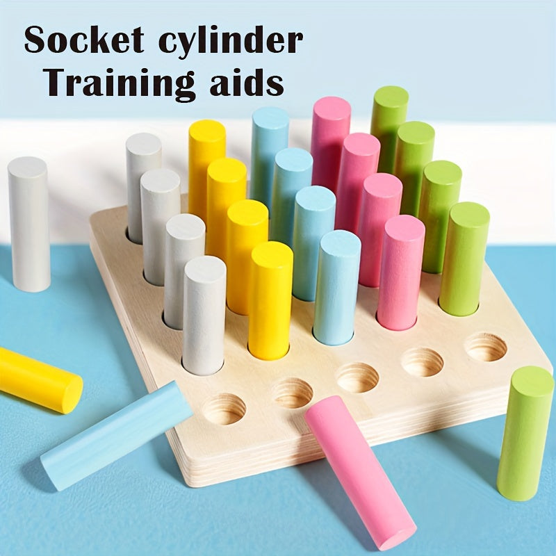 Wooden Cylinder Peg Puzzle Educational Toy for Fine Motor Skill Develop