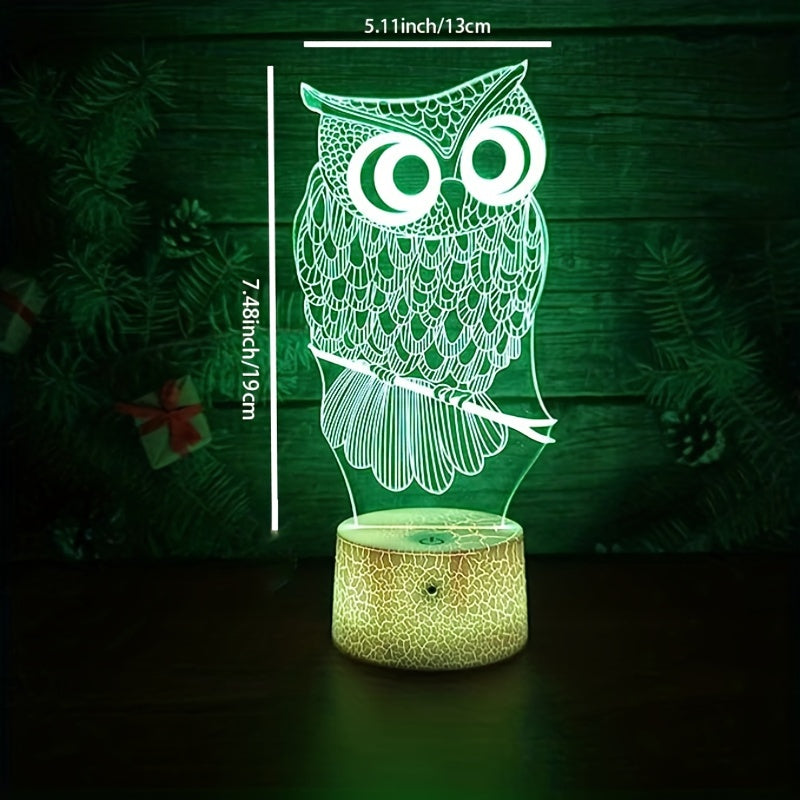 Owl Night Light 16 Colors Remote Control Smart Touch Dimmable 3D Lamp