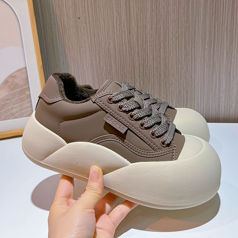 Women's Warm Skate Shoes Thick Sole Lace-up Lightweight Sport Shoes
