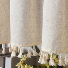 Coffee Tassel Lace Curtain with Rod Pocket for Home Decor
